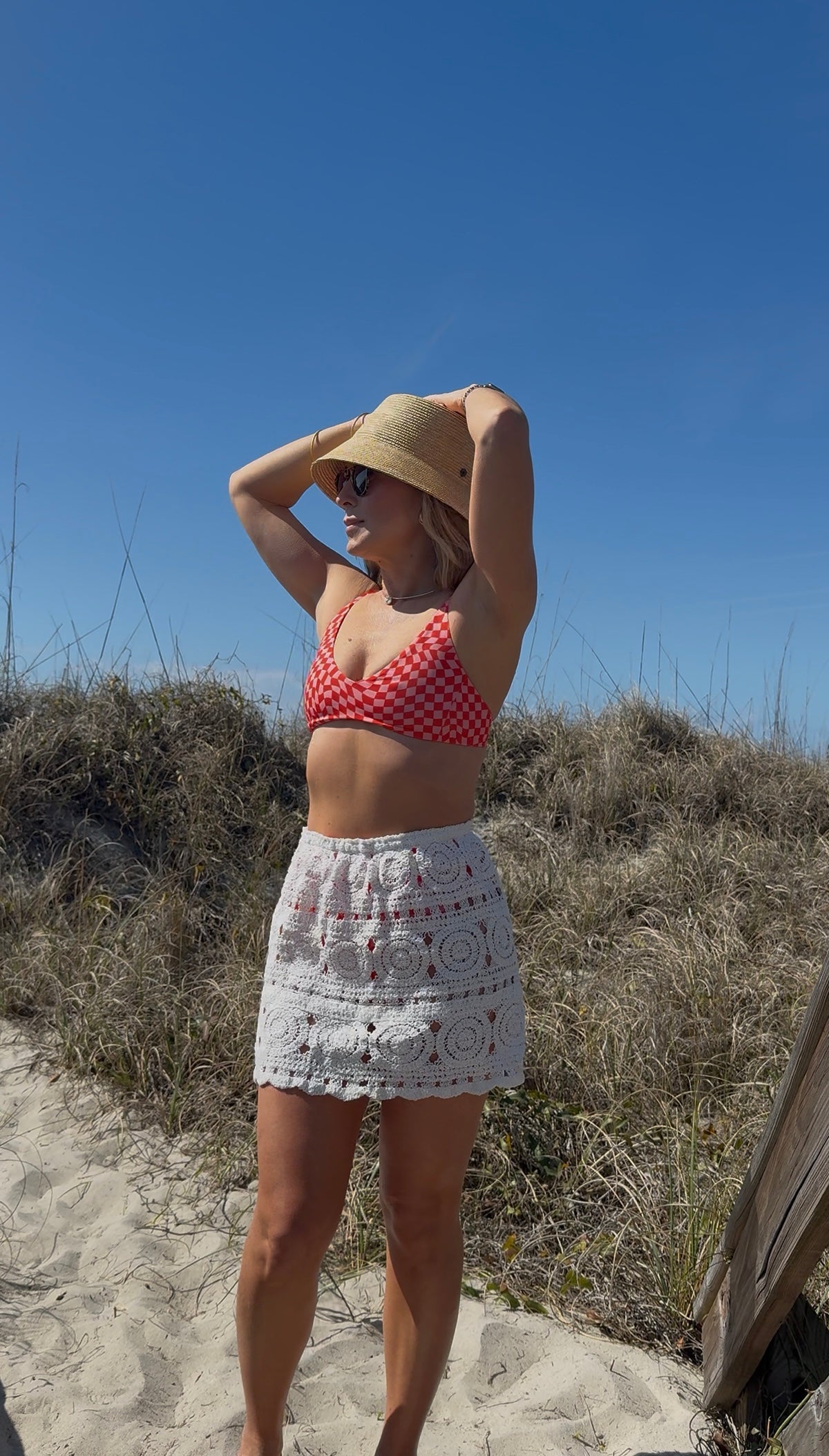 Signature Checkered Bikini Top in Poppy